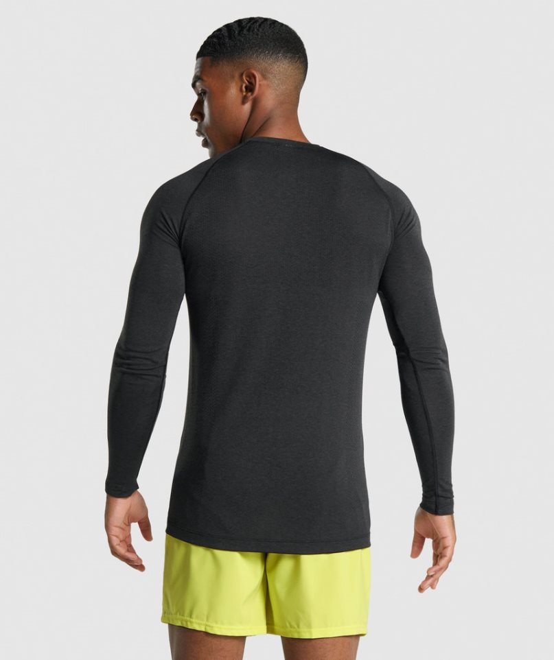 Men's Gymshark Vital Light Seamless Long Sleeve T-Shirts Black | NZ 6HKPJM